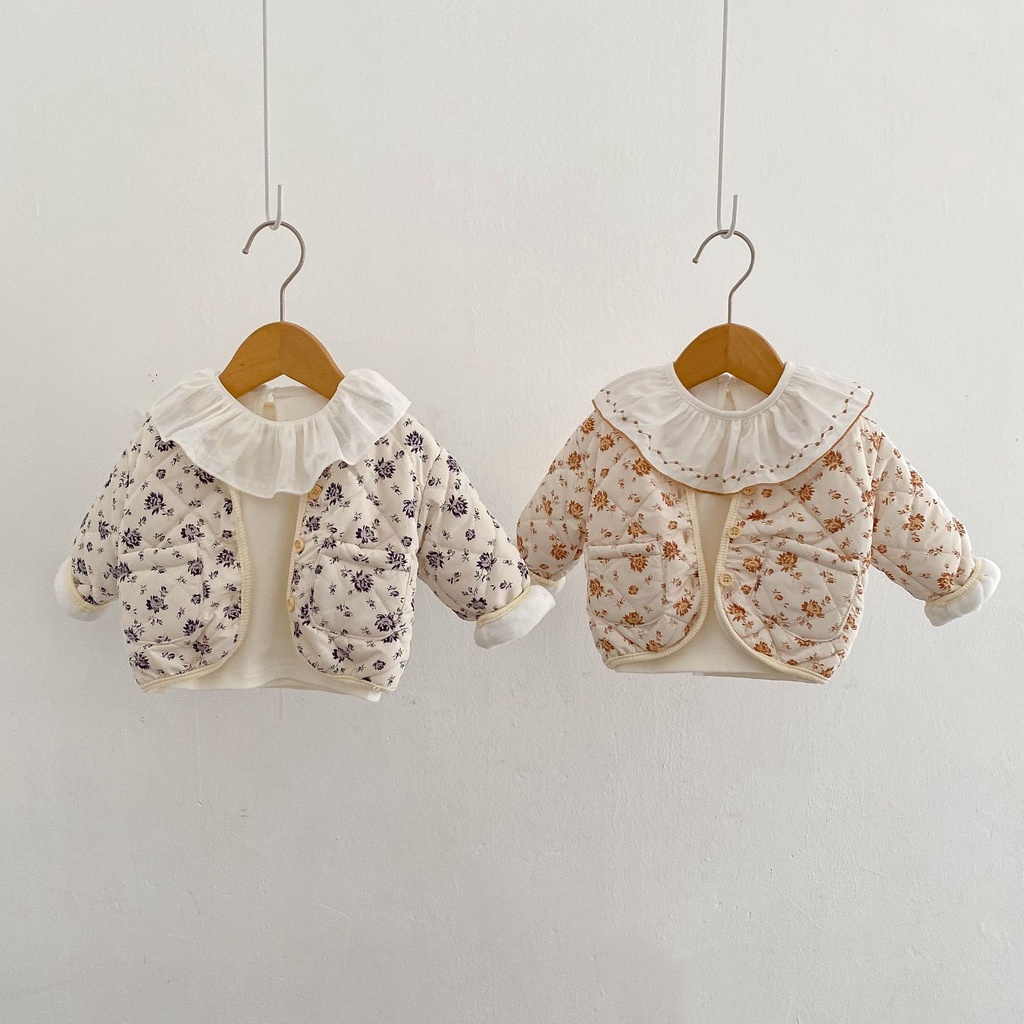 Áo Khoác Cardigan Dày Tay Dài In Hoa Thời Trang Mùa Đông Cho Bé Gái