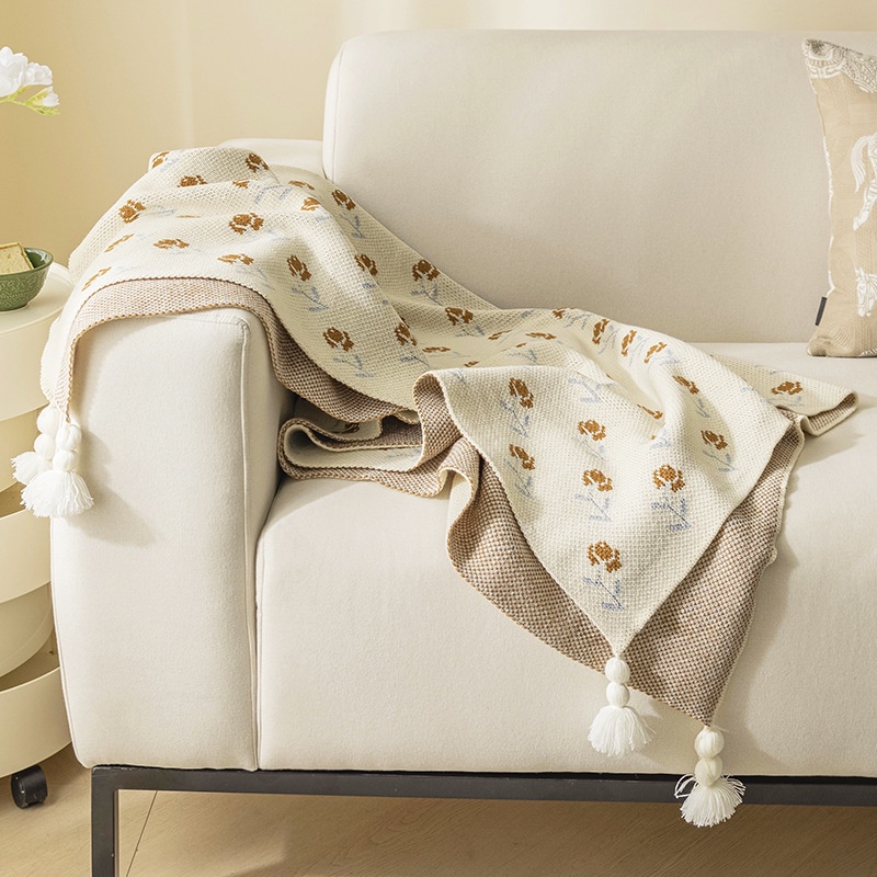 Chăn Dệt Kim Họa Tiết Hoa Phong Cách Bắc Âu Trang Trí Ghế Sofa