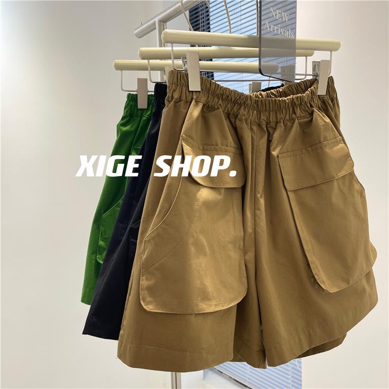 [F &amp; X] Quần Short Yếm Ba Chiều Dáng Rộng Lưng Cao Ống Rộng 150kg Có Túi Lớn Mùa Hè Cho Nữ