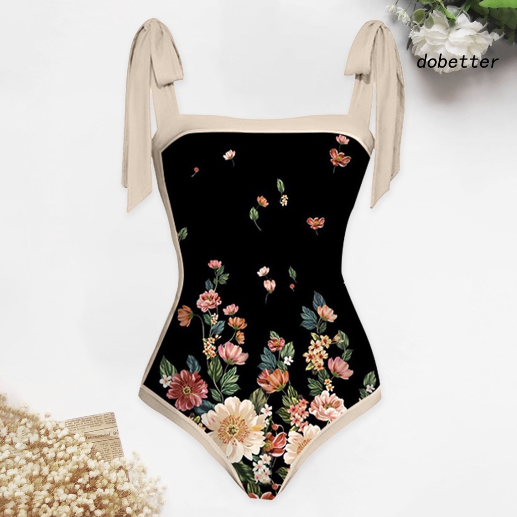 Bộ Đồ Bơi Một Mảnh In Hoa 2 Mảnh Lưng Cao Buộc Dây Phong Cách Vintage Cho Nữ