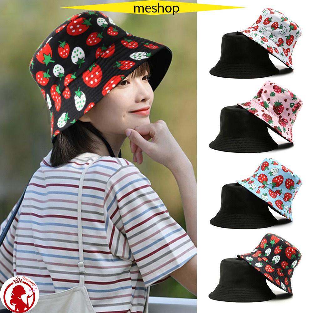 Mũ Tai Bèo Hai Mặt Họa Tiết Dâu Tây Dễ Thương