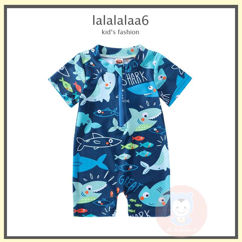 Bộ Đồ Bơi Liền Thân Ngắn Tay Phối Khóa Kéo In Hình Cá Mập LAA6-Kids