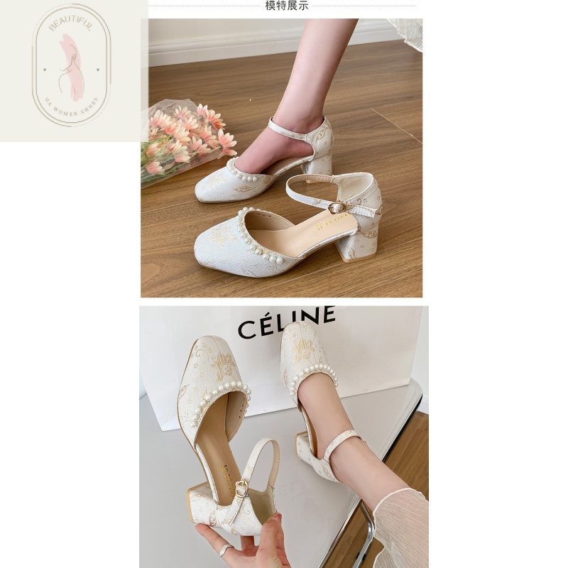 Giày Cao Gót Thêu Họa Tiết Phong Cách Retro Mẫu Mới 2023