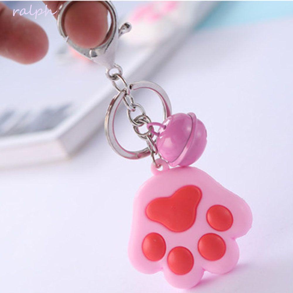 Móc Khóa Hình Dấu Chân Mèo 3D Bằng Cao Su Mềm Dễ Thương Kèm Chuông Tiện Dụng