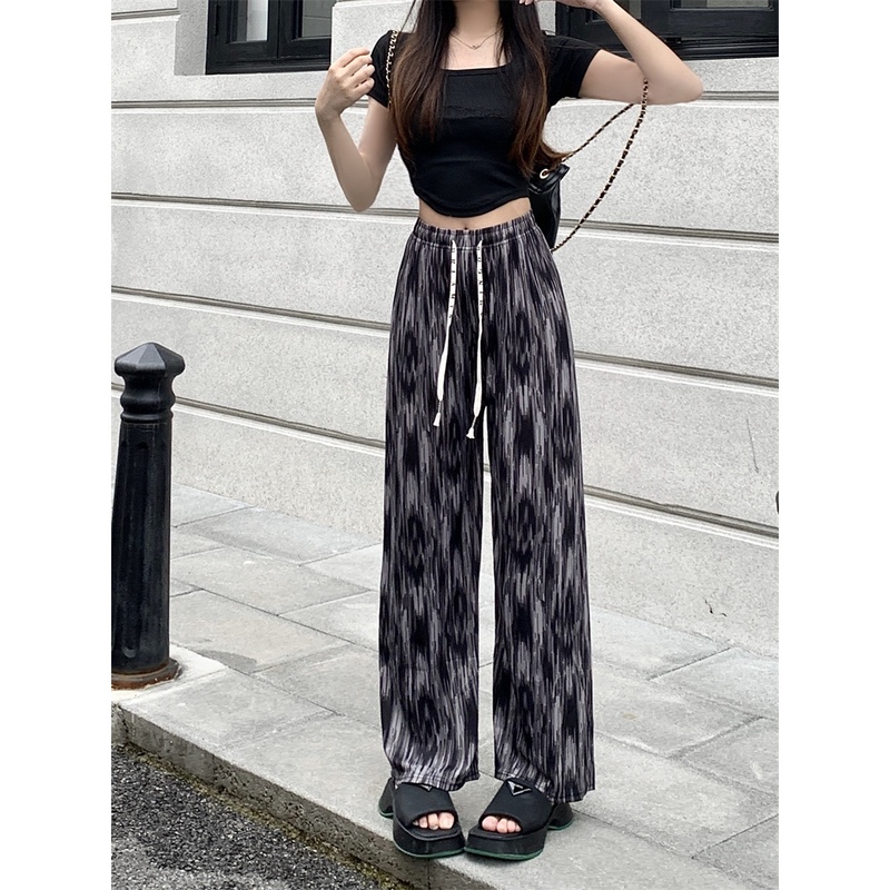 Được nhuộm bằng quần rộng, mẫu mùa hè mỏng, eo cao, lỏng lẻo, quần lau khô