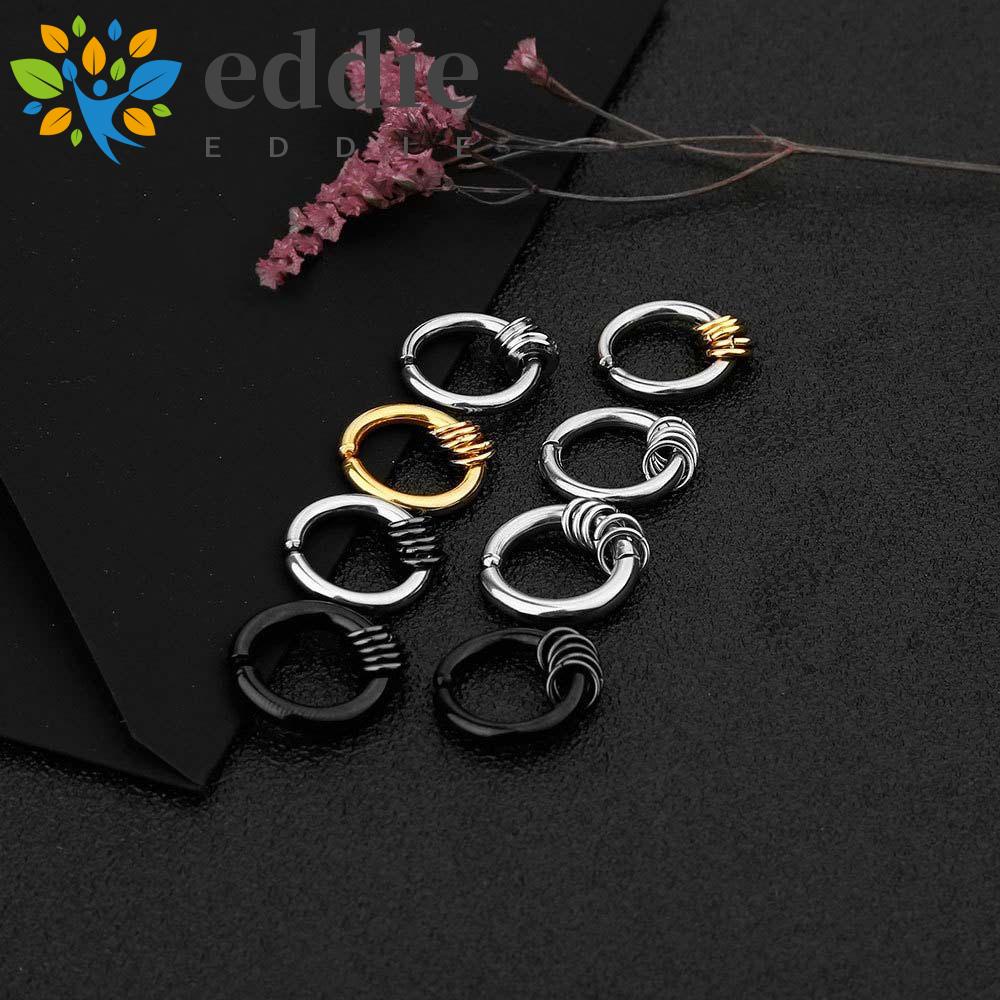 Khuyên Tai Dạng Vòng Tròn 26Eddie Bằng Thép Không Gỉ Màu Đen Phong Cách Punk Đơn Giản