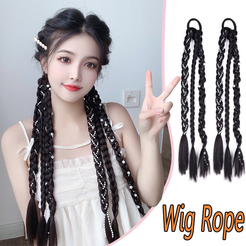 Haimeikang Dây Buộc Tóc Đuôi Ngựa Dạng Tết Xương Cá Đính Ngọc Trai Dài Kiểu Dáng Ngọt Ngào Mới