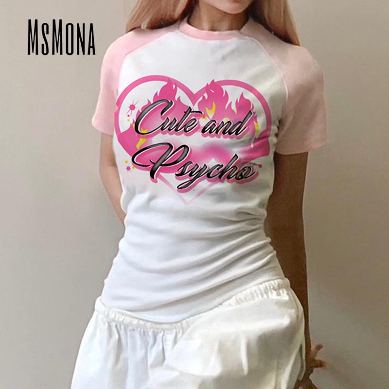 Áo Thun Tay Ngắn Cổ Tròn Màu Trơn In Chữ Thời Trang 2023 Quyến Rũ Cho Nữ