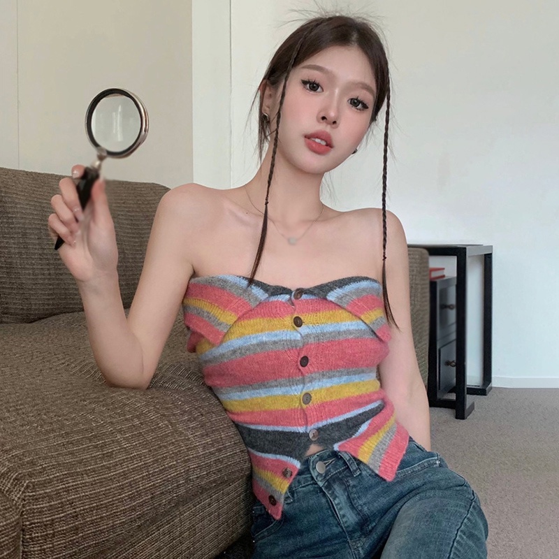 Áo Lửng Cúp Ngực Họa Tiết Sọc Quyến Rũ Dành Cho Nữ