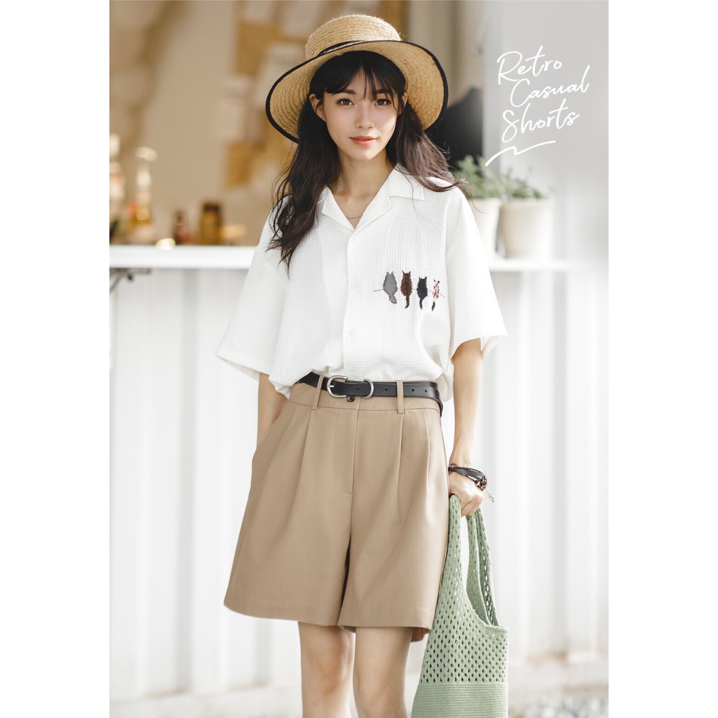 Thương Hiệu MADEN Quần Short Chữ A Ống Rộng Xếp Ly Chuyên Nghiệp Phong Cách retro Mỹ Mùa Hè Cho Nữ