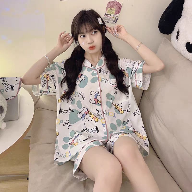 Bộ Đồ Ngủ Ngắn Tay Họa Tiết Hoạt Hình Xinh Xắn Theo Phong Cách Mùa Hè Dành Cho Nữ
