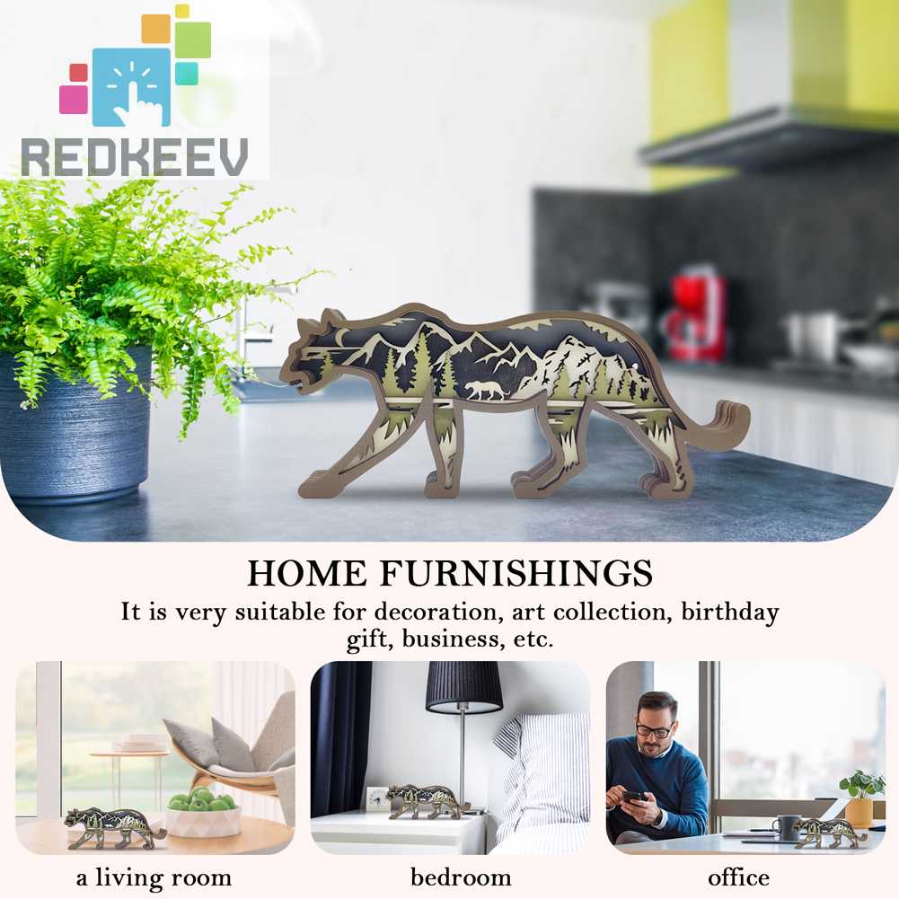 Bức Tượng Gỗ Rỗng Khắc Họa Tiết Da Báo 3D