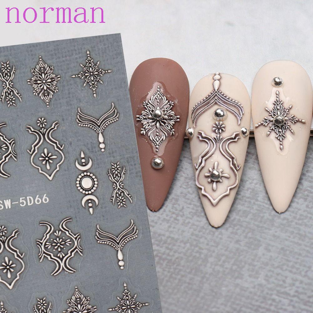 Miếng Dán Trang Trí Móng Tay In Nổi Họa Tiết Hoa Phong Cách Moroccan