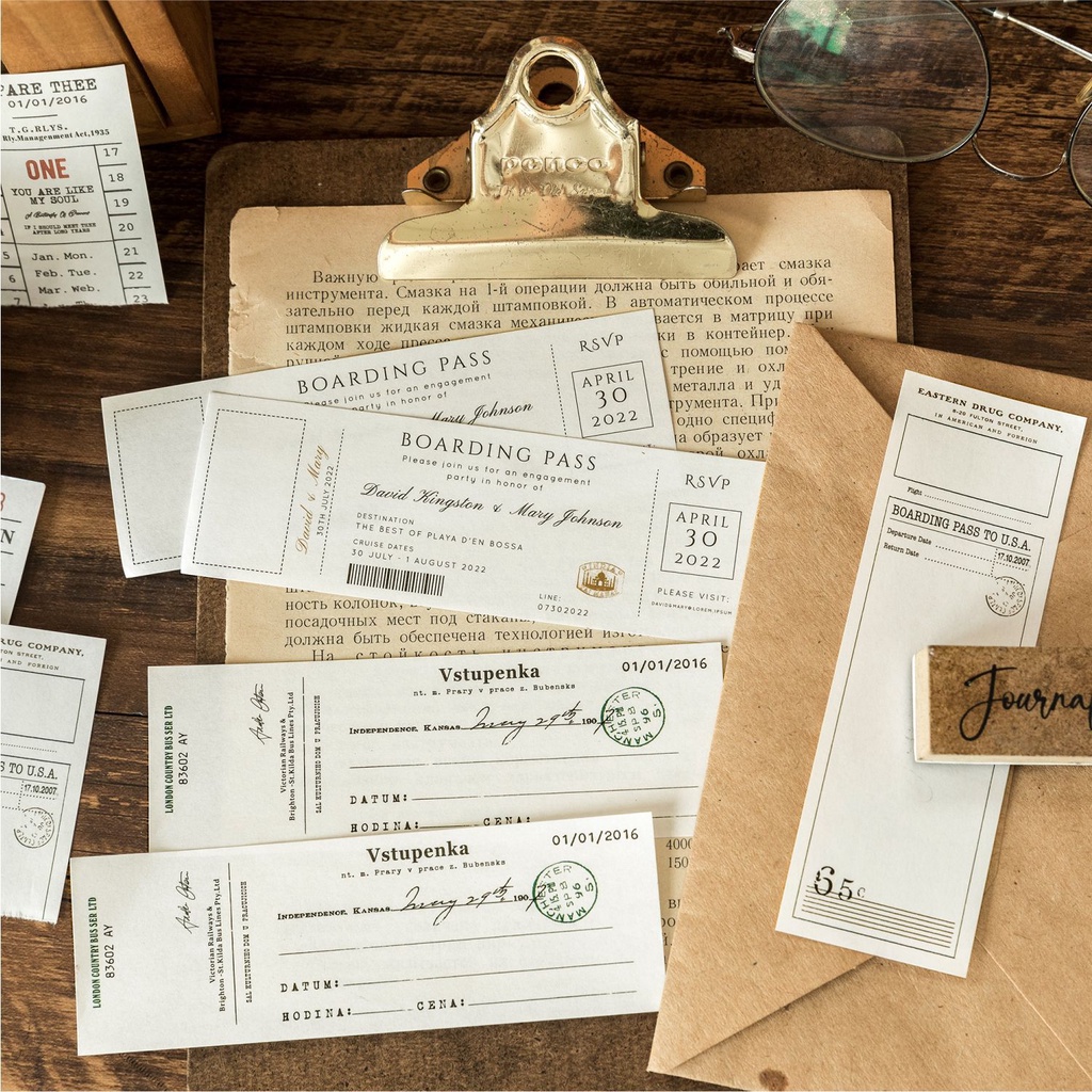 Bộ 50 Miếng Dán Giấy Kraft Màu Trắng Phong Cách Vintage Dùng Trang Trí Sổ Tay