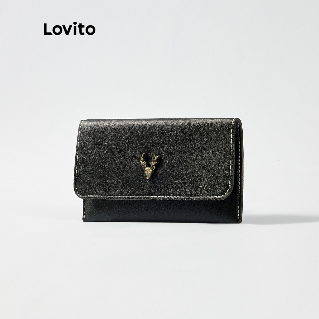 Ví Lovito màu trơn phối đinh tán phong cách thường ngày dành cho nữ L50AD124 (đỏ tía/đen)