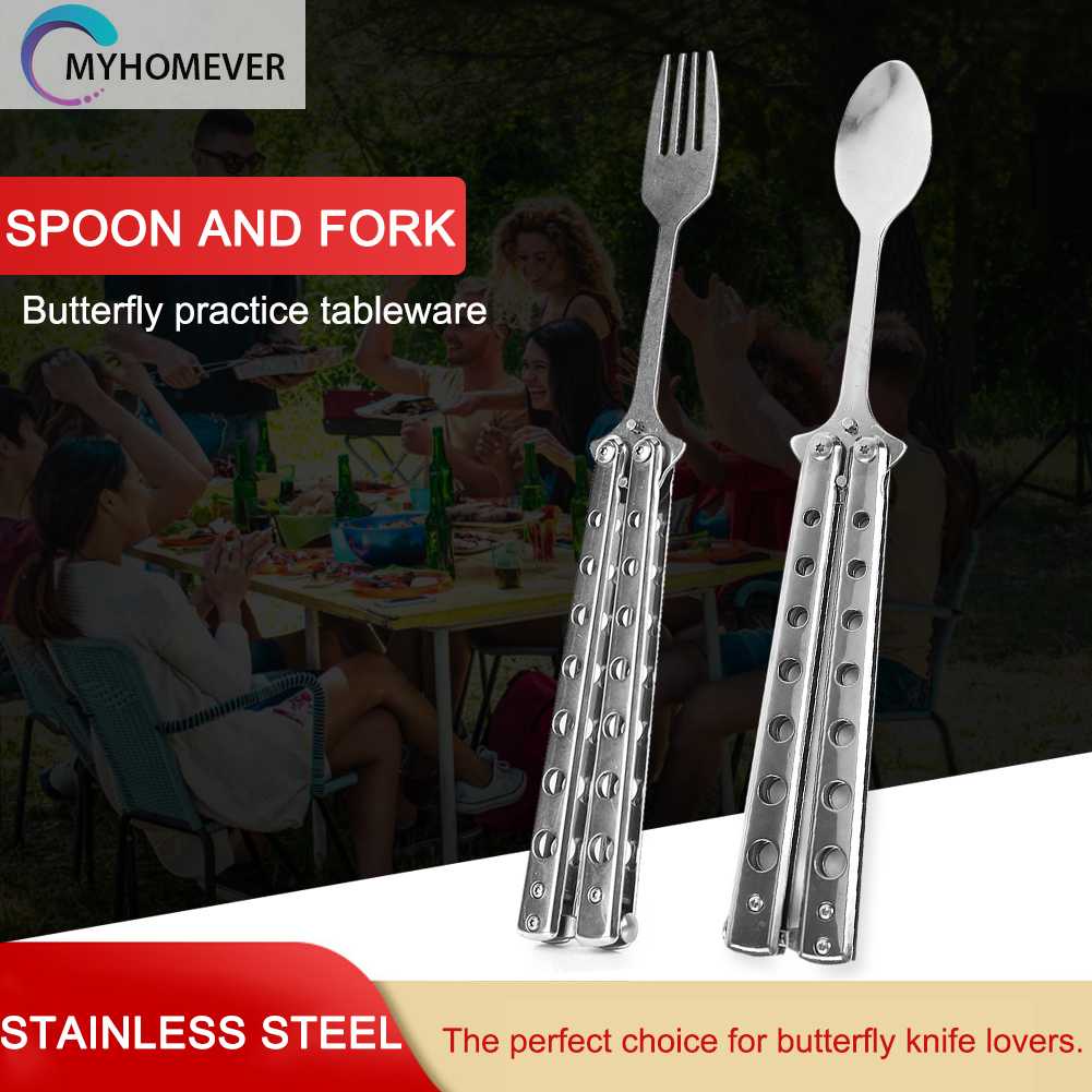 Bộ Dao Muỗng Nĩa Tập Ăn Bằng Kim Loại Gấp Gọn Tiện Dụng