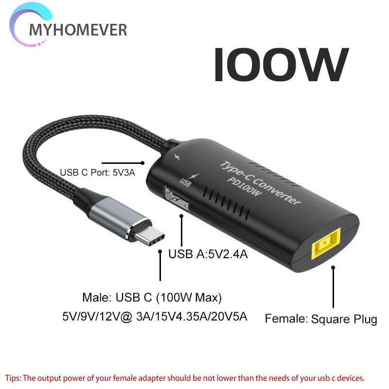 Bộ Sạc Nhanh Chuyển Đổi 100W DC / Female Sang Type-C Cho Notebook