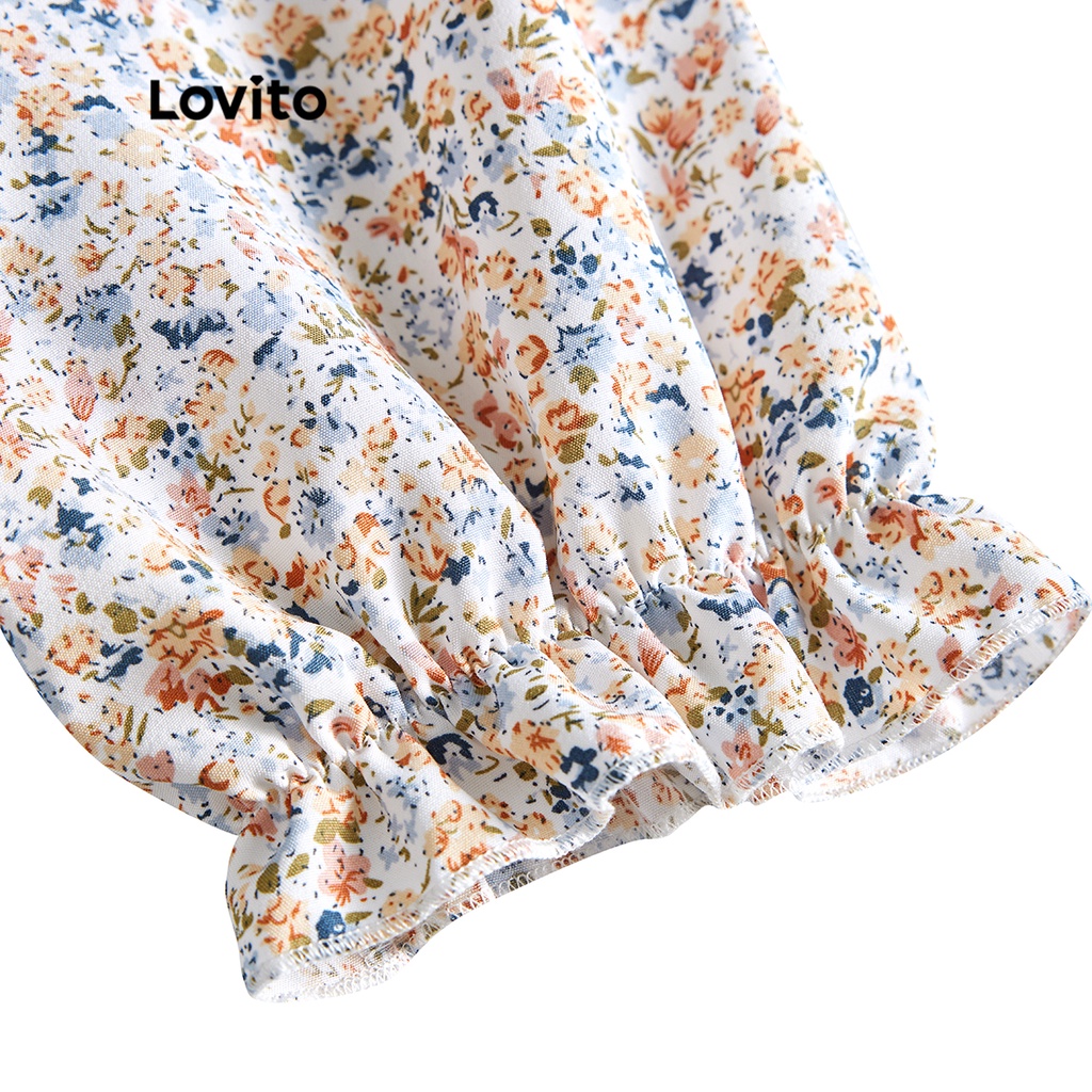 Áo kiểu Lovito phong cách thường ngày họa tiết hoa tay phồng cổ chữ V dành cho nữ L54ED012 (nhiều màu sắc)