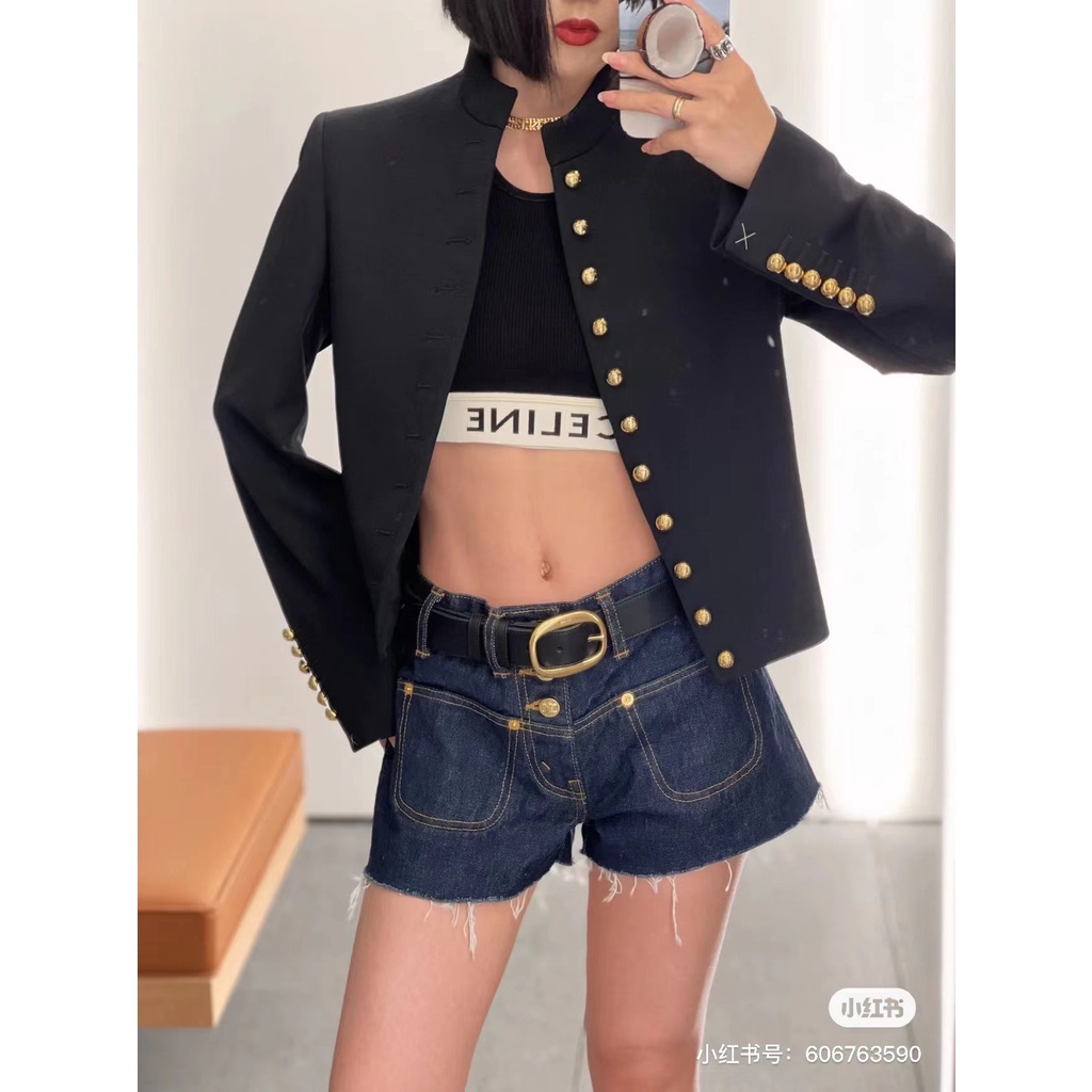 C * E spring and summer new pocket decoration gold buckle niche design fashion all-match mid-high waist denim shorts for women