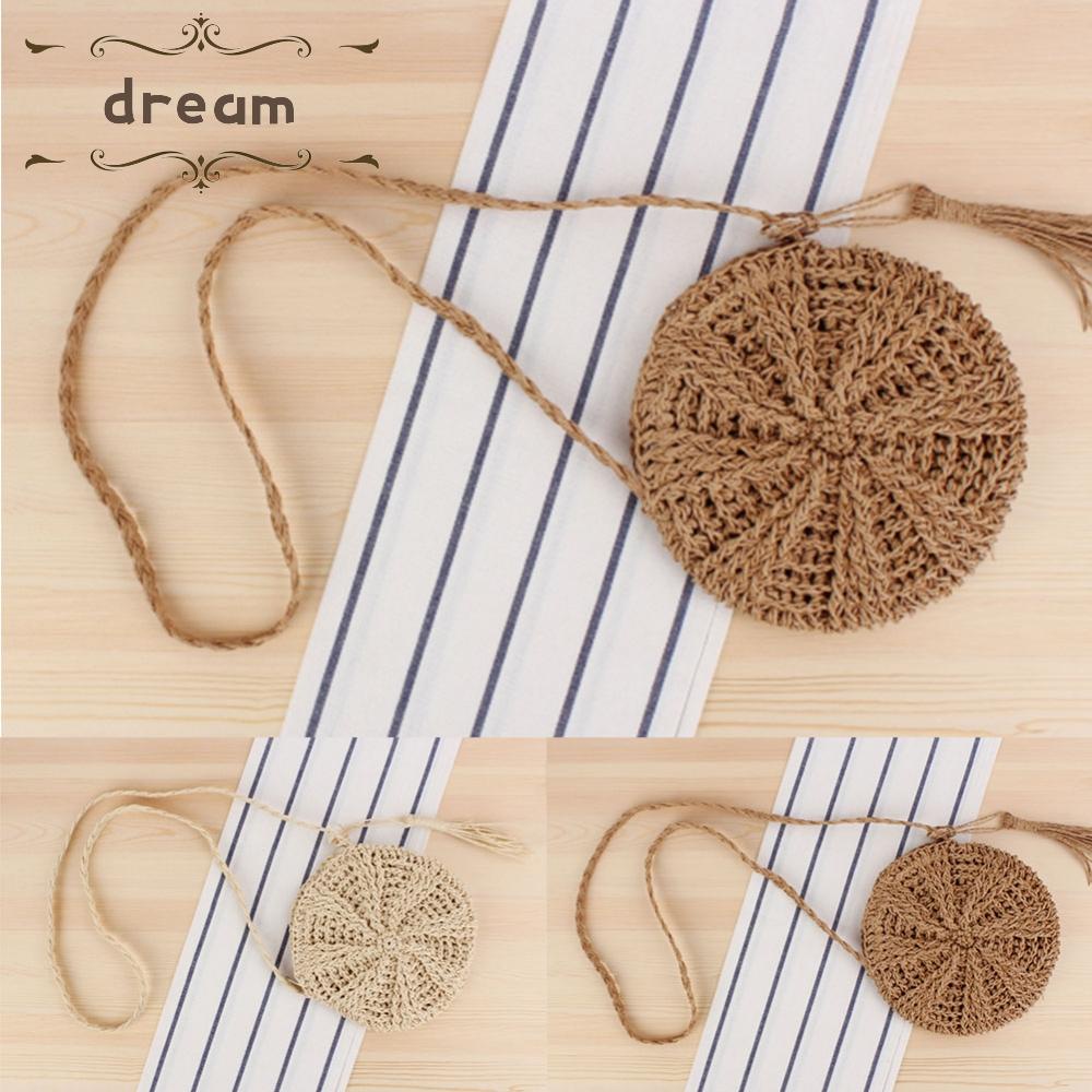 【DREAMLIFE】Womens Beach Bag Polyurethane Leather Rattan Revivalism Shoulder Straw