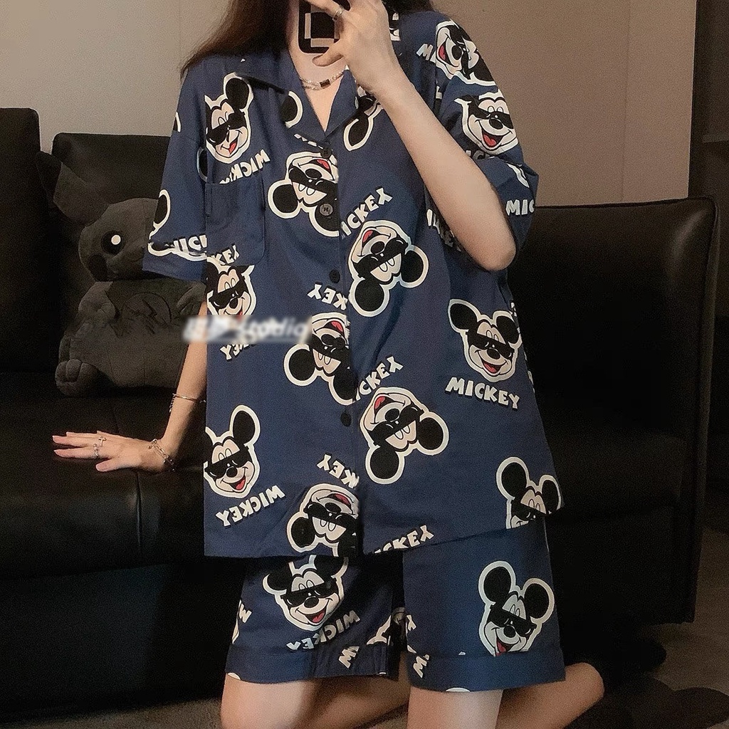 Bộ Đồ Ngủ Tay Ngắn In Hoạt Hình Stitch Thời Trang Mùa Hè 2023 Cho Nữ