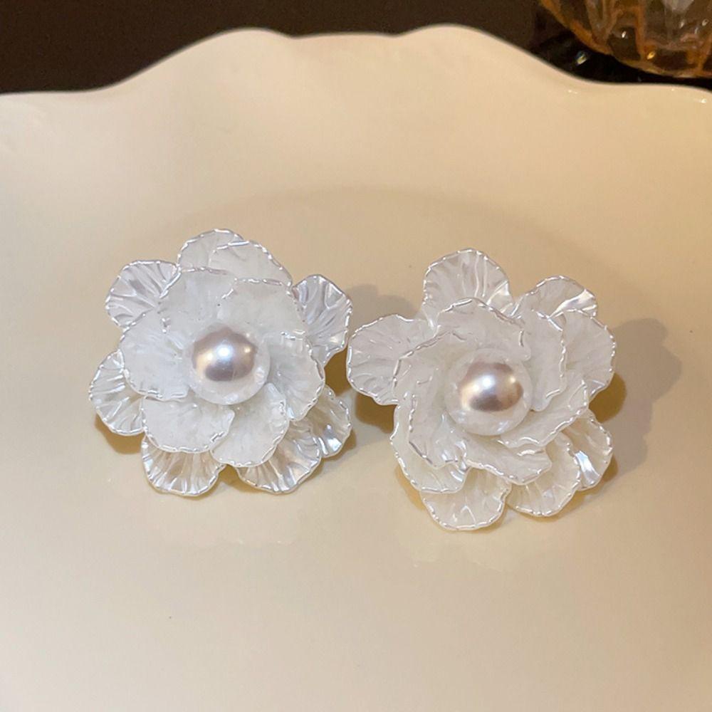 Bông Tai Hình Hoa Acrylic Màu Trắng Hồng Phong Cách Cổ Điển Ngọt Ngào