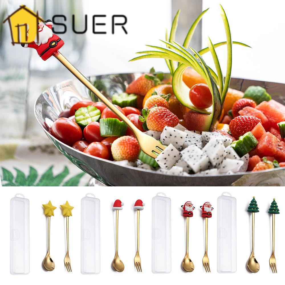 Bộ 2 Muỗng Cà Phê Bằng Thép Không Gỉ Hình Cây Kem Giáng Sinh