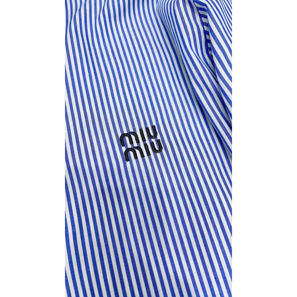 MIU-MIU 2023 Youth style embroidered letter striped lace stitching long sleeve shirt high waist short skirt set