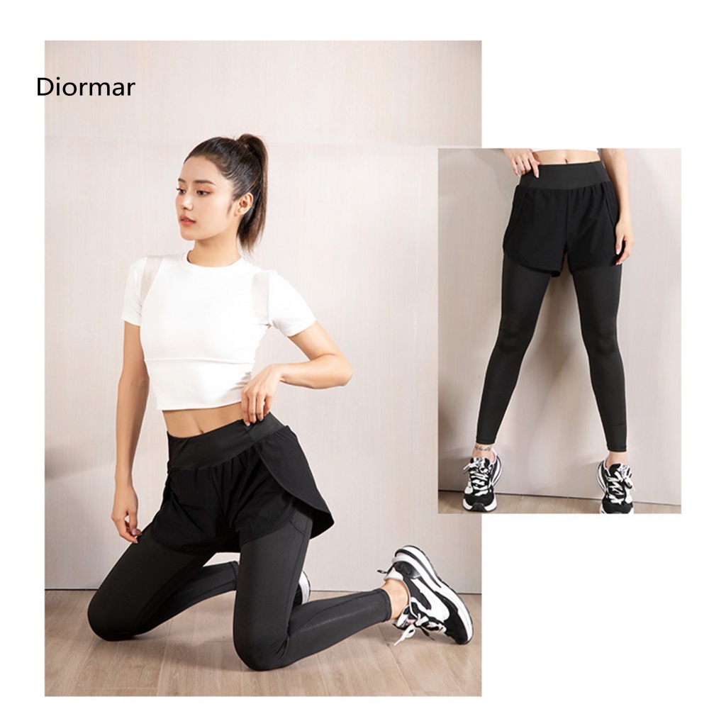 Quần Legging Thể Thao Lưng Cao Giả Hai Lớp Khô Thoáng Nhanh Chống Mài Mòn Thời Trang Cho Nữ