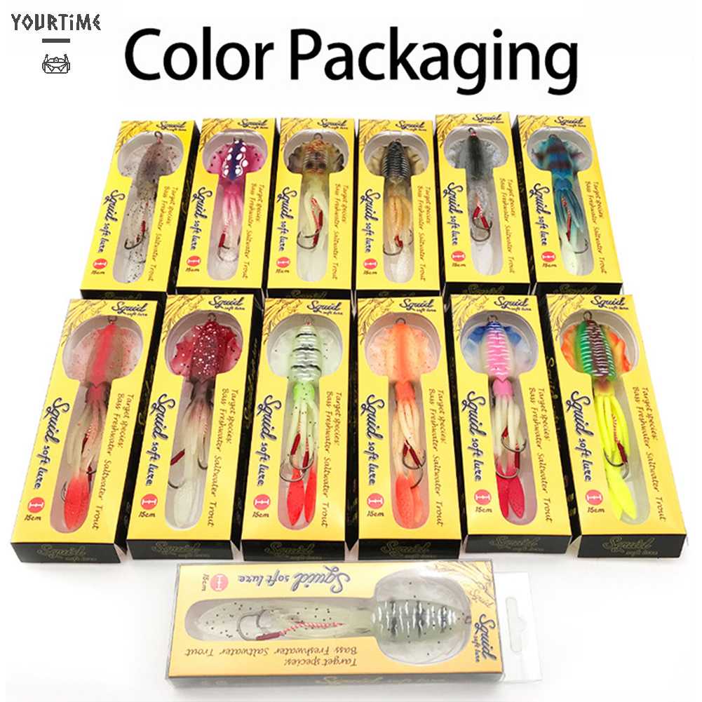 Mồi Câu Cá Giả Hình Con Mực Phát Quang 60g 15cm Mềm Mại