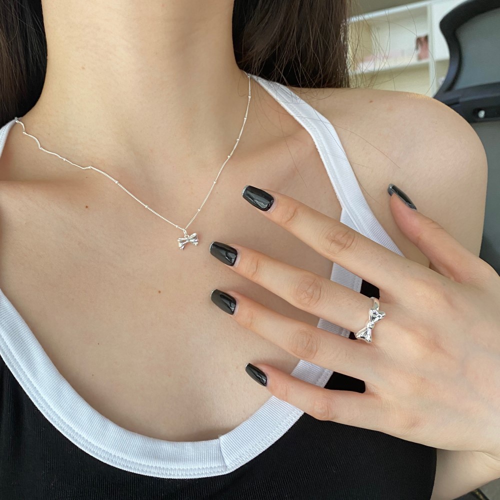 Vòng cổ AHELLOGIRL mạ bạc 925 mặt nơ thời trang 2023 sang trọng cho nữ