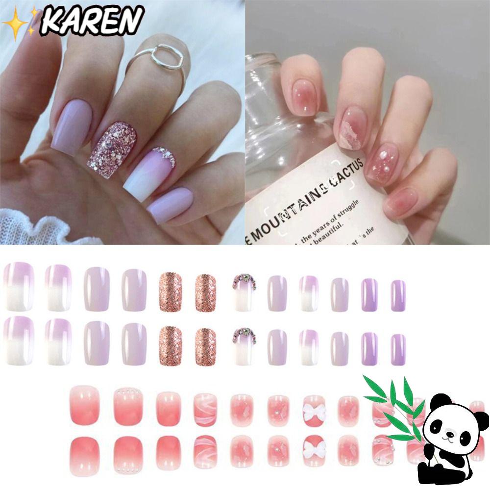 Bộ Móng Tay Giả Toàn Diện Đầu Vuông Dạng Nhấn