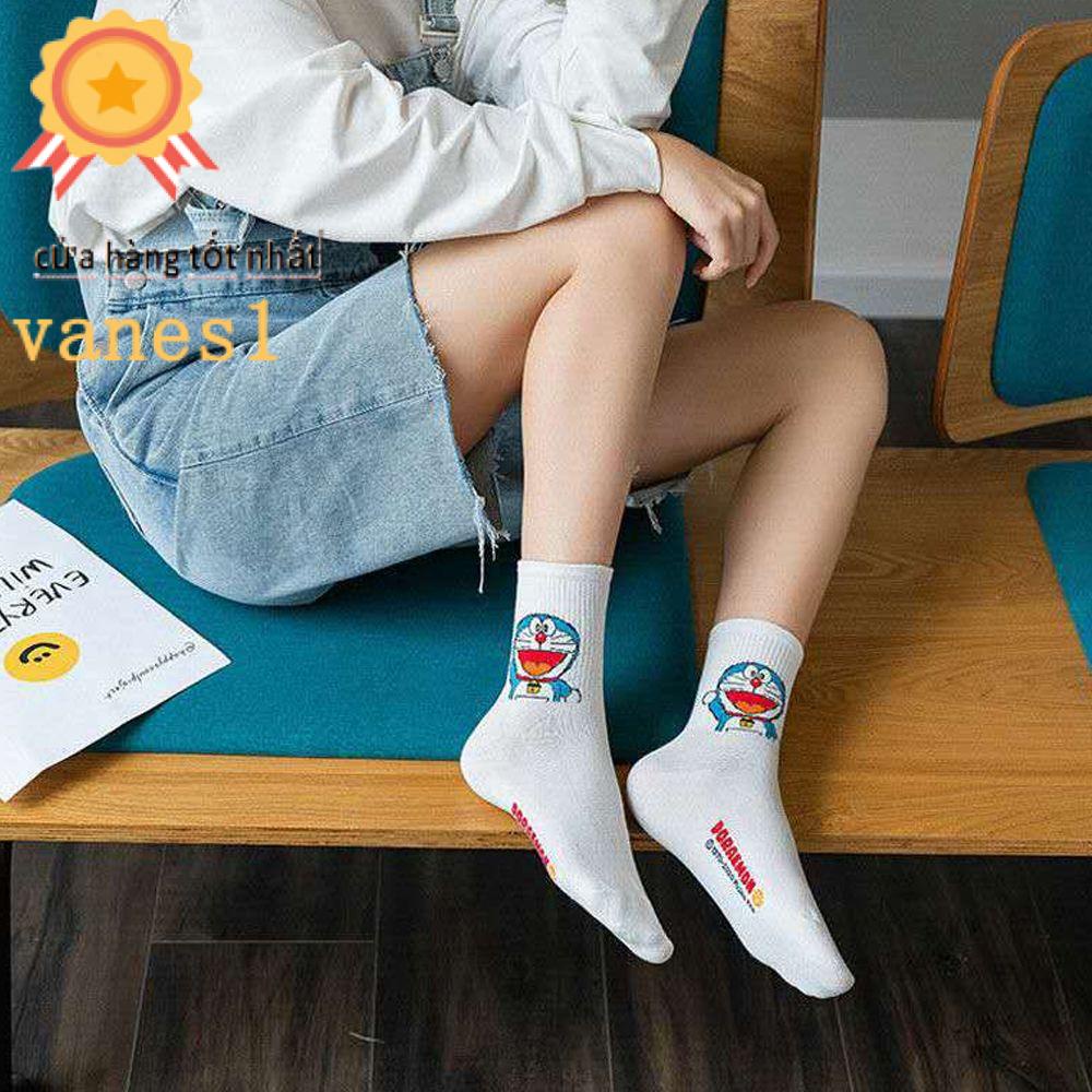 Vớ Nữ Kẻ Sọc In Hình Mèo Hoạt Hình Phong Cách Harajuku Hàn Quốc 1