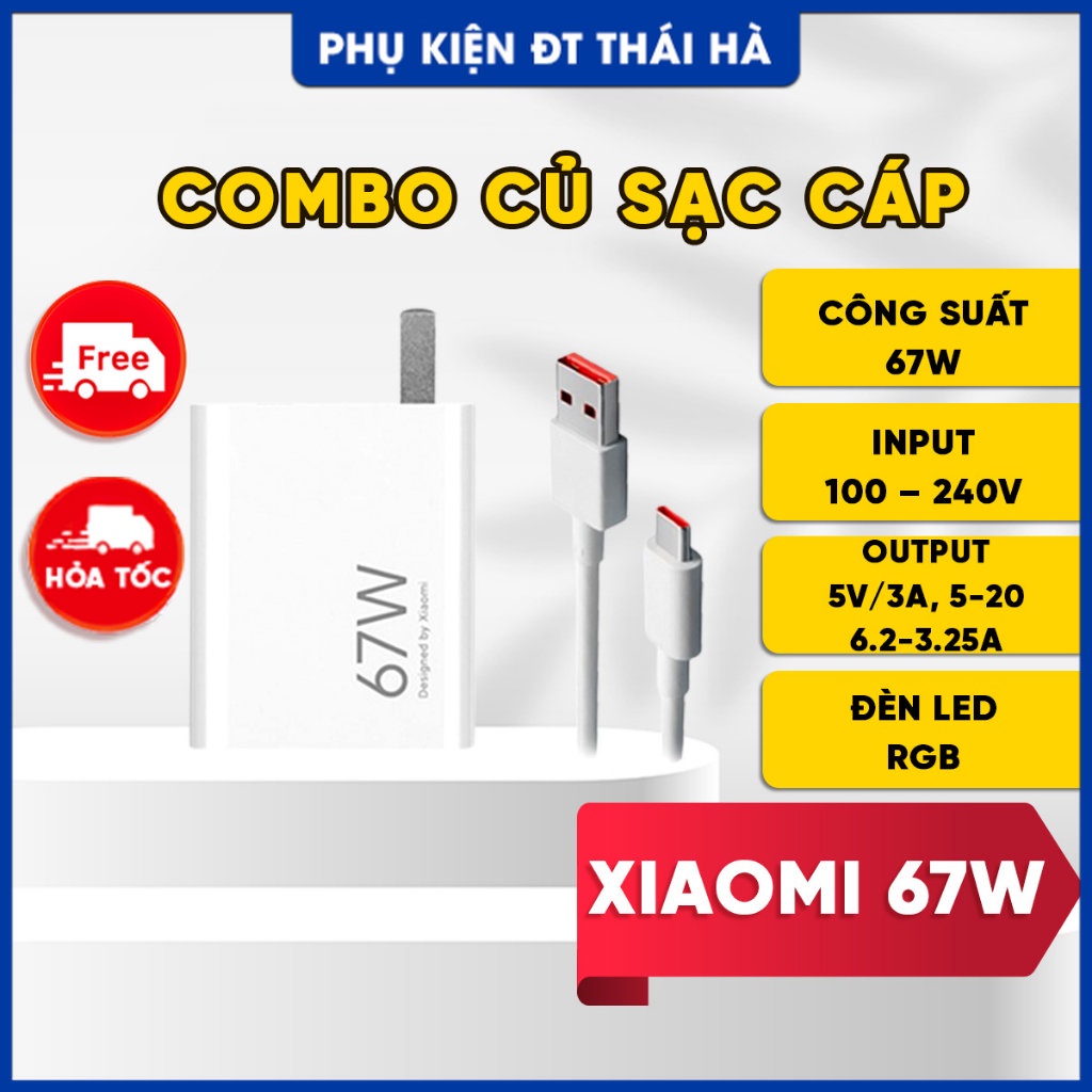 Combo sạc Xiaomi 67W, Type A - C, Sạc Nhanh, An Toàn