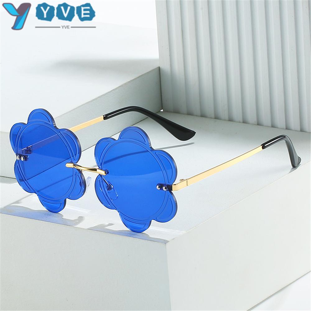 Kính Mát Tròng Không Viền Họa Tiết Hoa Thời Trang Đi Biển