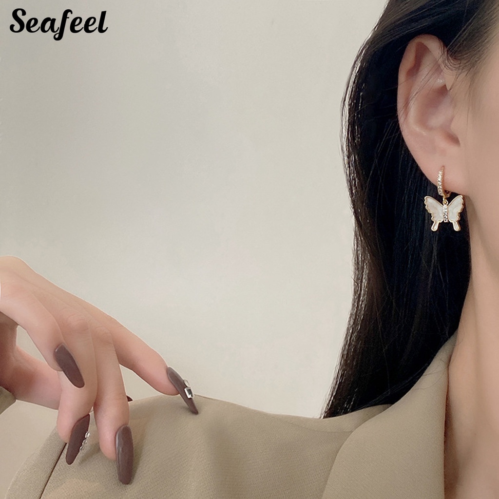1 Cặp Bông Tai Hình Bướm Đính Đá Zircon Không Gây Dị Ứng Phong Cách Retro Thanh Lịch Dành Cho Nữ