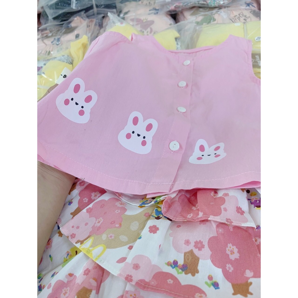 [Ảnh thật] 8-20kg Set bộ áo ba lỗ kèm quần giá váy 2 tầng bé gái mozikids xinh xắn