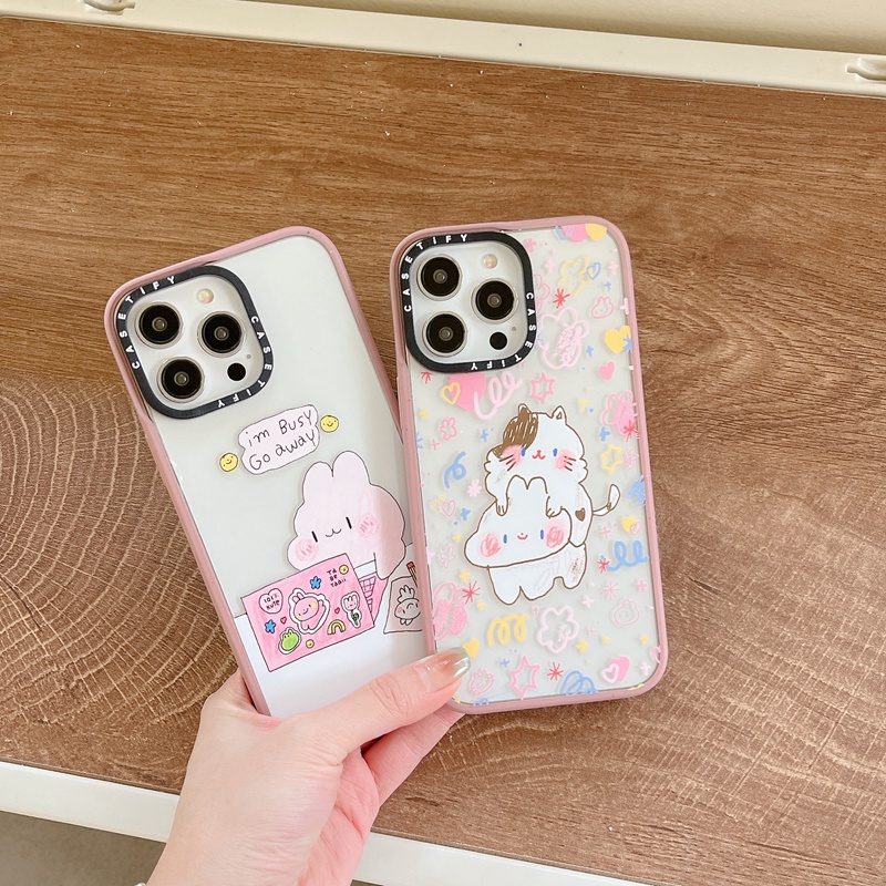 Ốp Điện Thoại Cứng Hình Thỏ / Mèo Hoạt Hình Cho iPhone 11 12 13 14 Pro Max