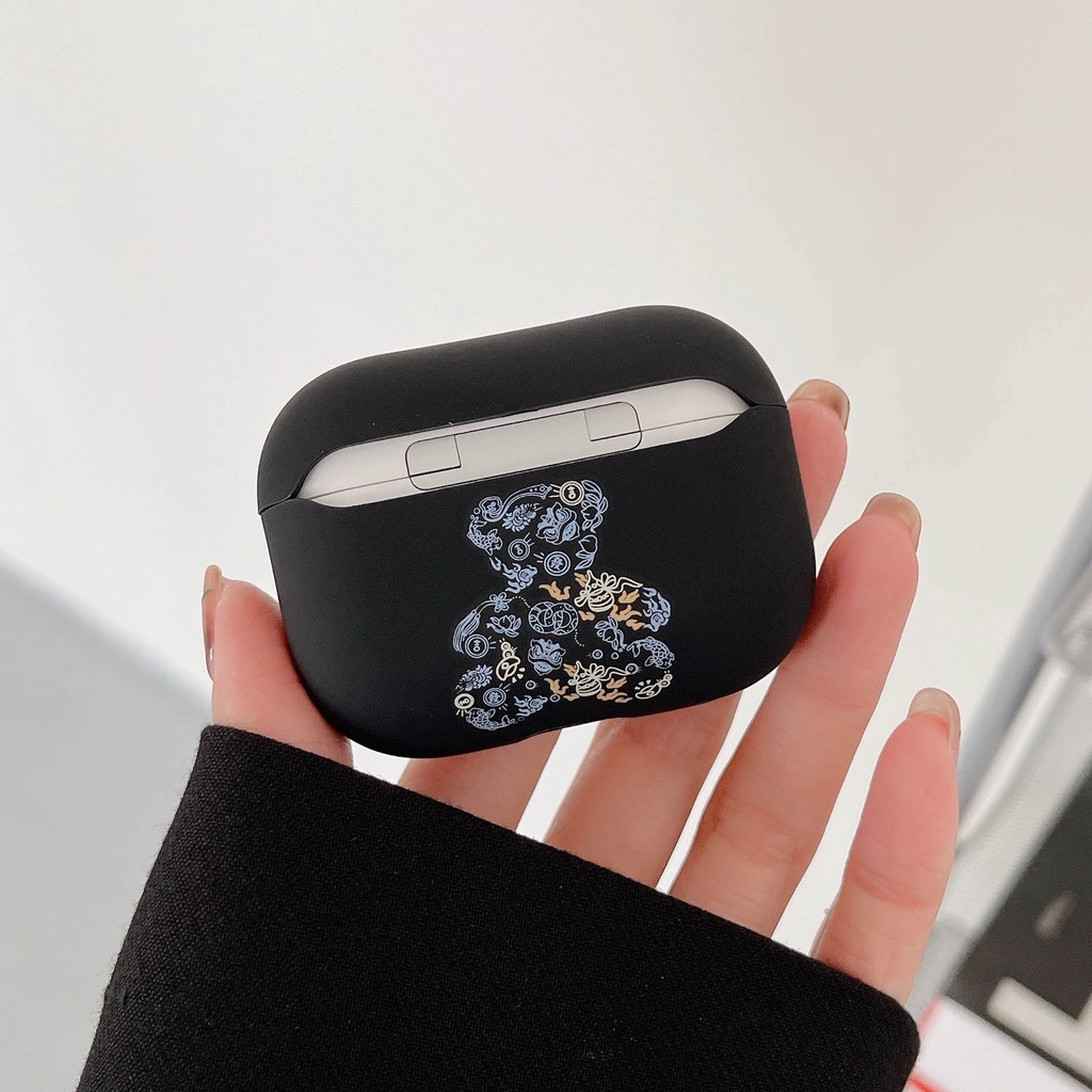 Vỏ Bảo Vệ Hộp Sạc Tai Nghe AirPods Pro 1 2 3 Pro2 Bằng TPU Mềm Họa Tiết Gấu Teddy Màu Trắng Đen Dễ Thương