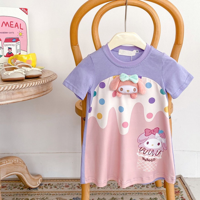 Đầm Thun Dài Chấm Bi Tay Ngắn Dễ Thương Thời Trang Mùa Hè Cho Bé Gái