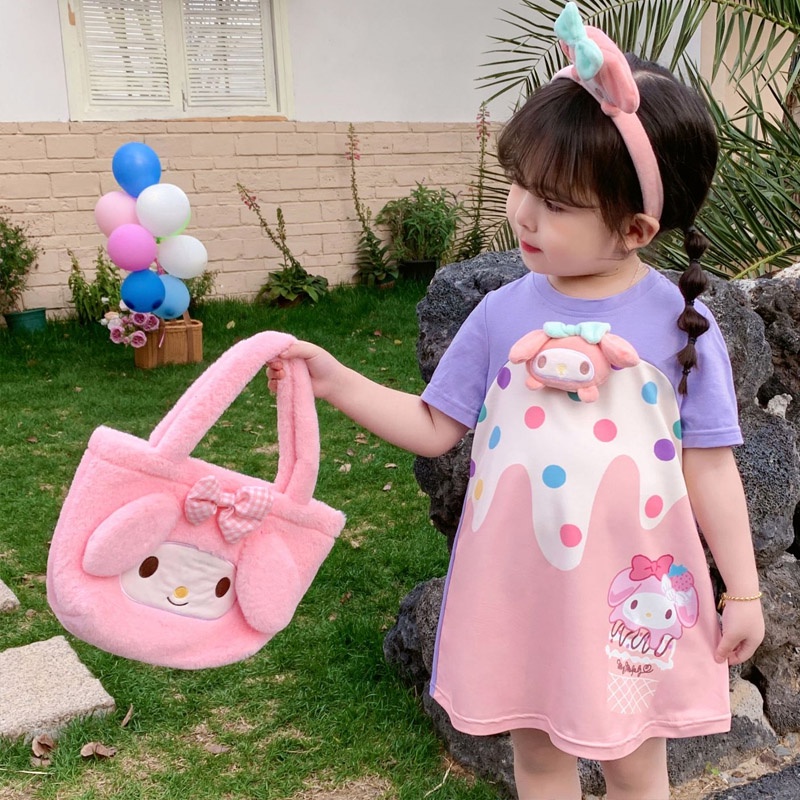 Đầm Thun Dài Chấm Bi Tay Ngắn Dễ Thương Thời Trang Mùa Hè Cho Bé Gái