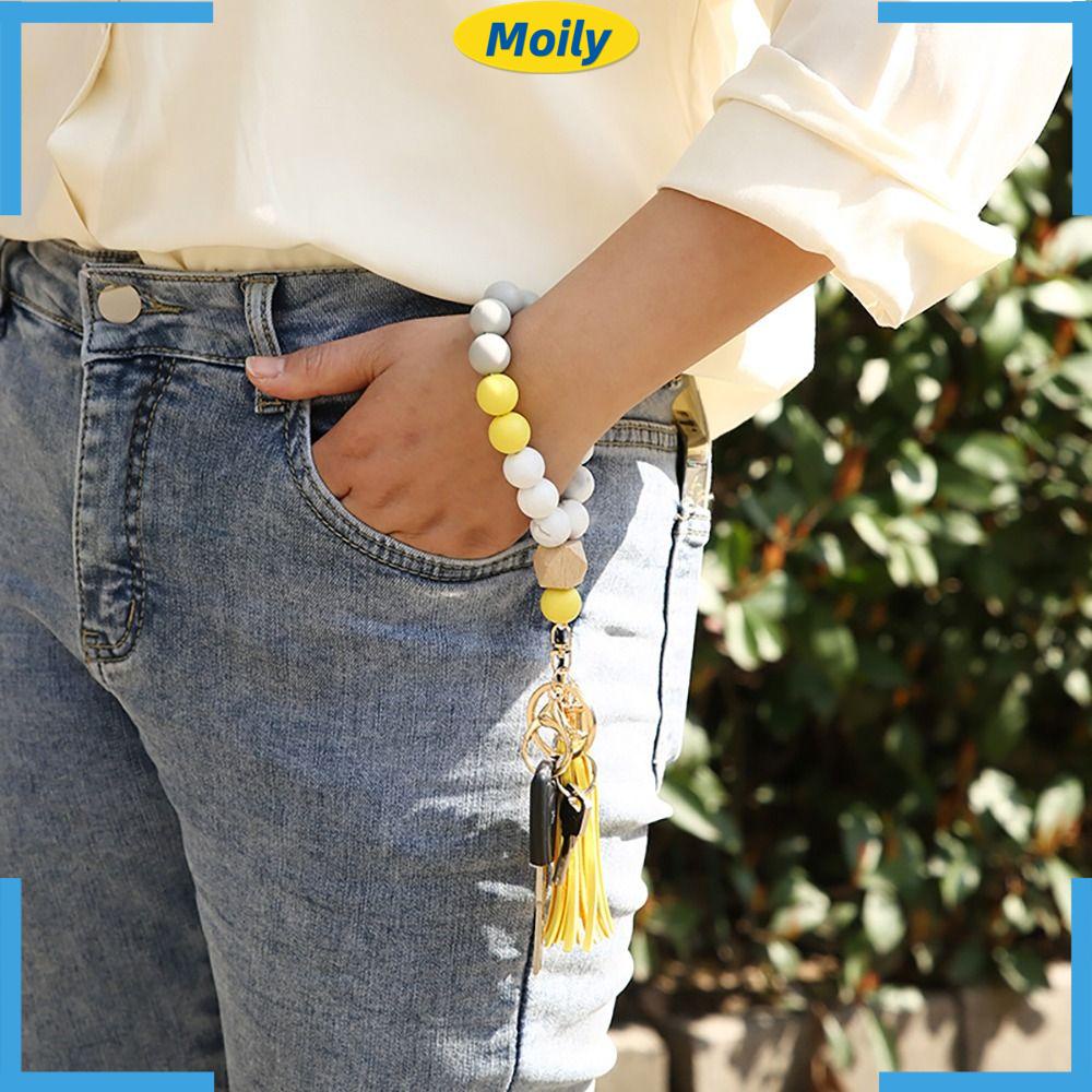 Móc Chìa Khóa Dạng Chuỗi Hạt Phối Tua Rua Bằng Silicon Dễ Thương