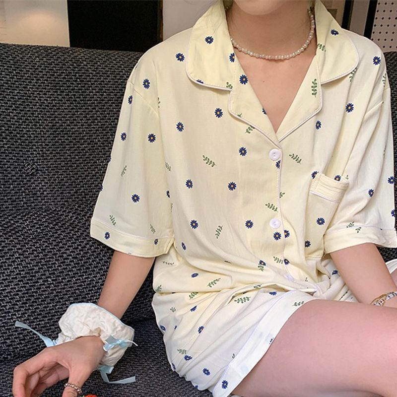 Bộ Đồ Ngủ Mỏng Thoải Mái Thân Thiện Với Da Họa Tiết Hoa Nhỏ Cho Nữ