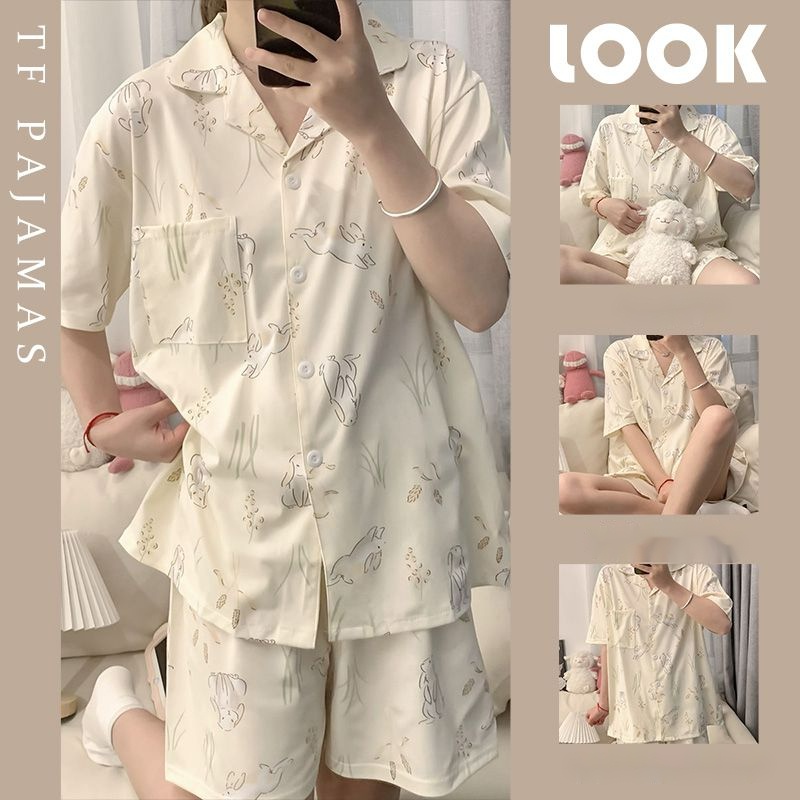 Bộ Đồ Ngủ Thoáng Khí In Họa Tiết Thỏ Hoạt Hình Dễ Thương Phong Cách Nhật Bản Cho Nữ