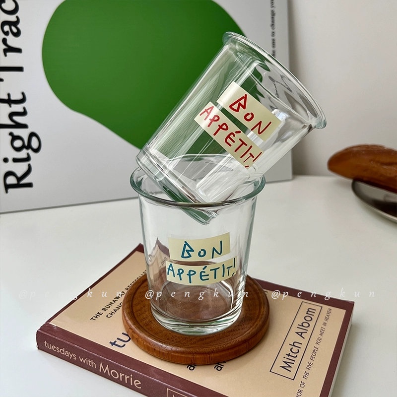 Cốc cà phê thủy tinh Nhật Bản và Hàn Quốc ins Phong cách Pháp Cốc nước cho nữ sinh gia đình Giá trị cao Chữ cái thiết kế Cảm giác cốc nhỏ Chữ cái in thủy tinh Cốc lạnh kiểu Mỹ Cốc uống nước Cốc ăn sáng
