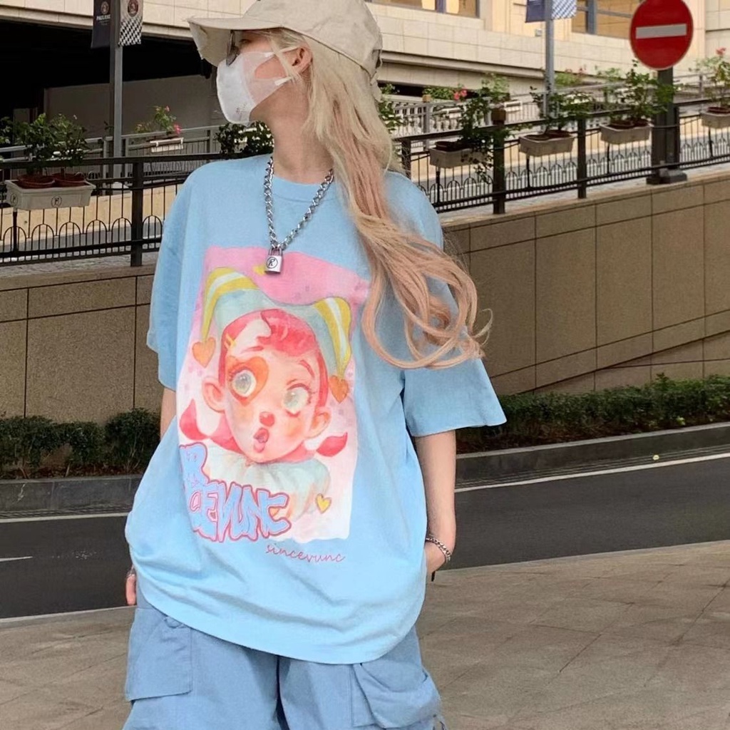 Áo Thun Tay Ngắn Plus Size Màu Xanh Dương Cho Nữ