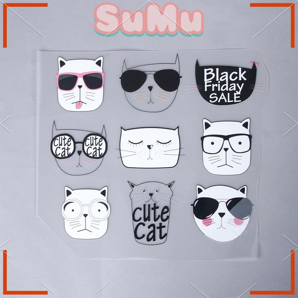 Bộ 9 Miếng Dán Ủi Quần Áo In Hoạt Hình Mèo Dễ Thương