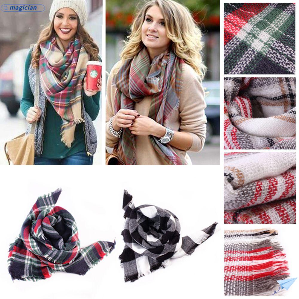 Khăn Choàng Cổ Giữ Ấm Họa Tiết Caro Thời Trang Cho Nữ