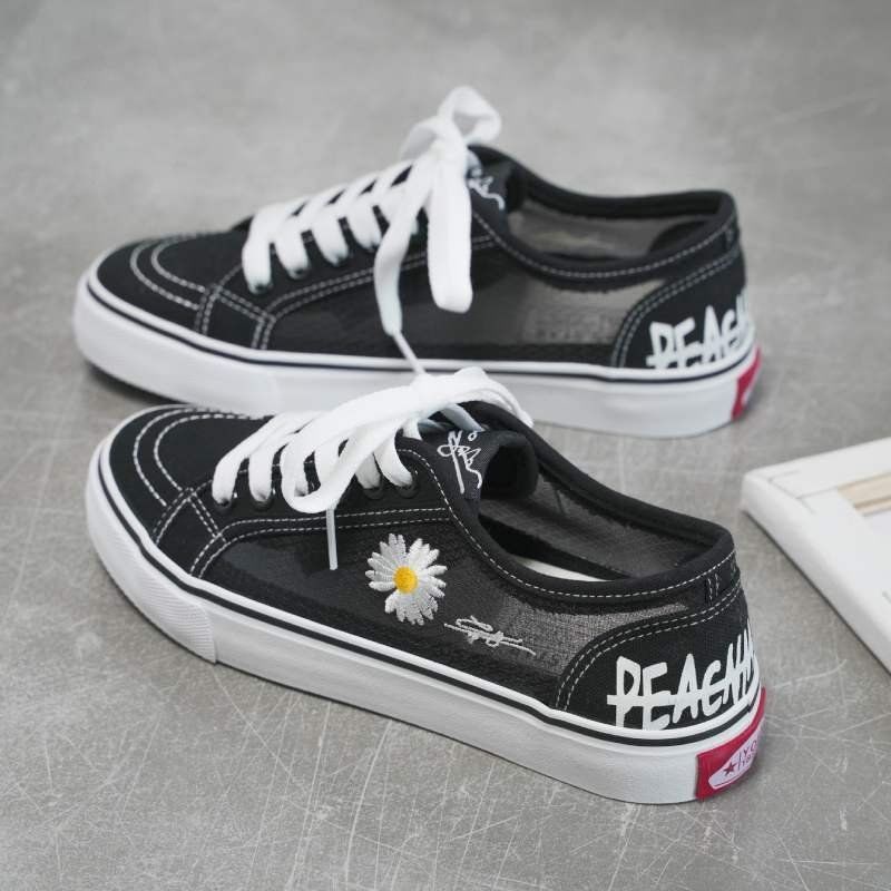 Giày Thể Thao Vải Canvas Thoáng Khí In Hình Hoa Cúc Phong Cách Hàn Quốc Thời Trang Mùa Hè Mới