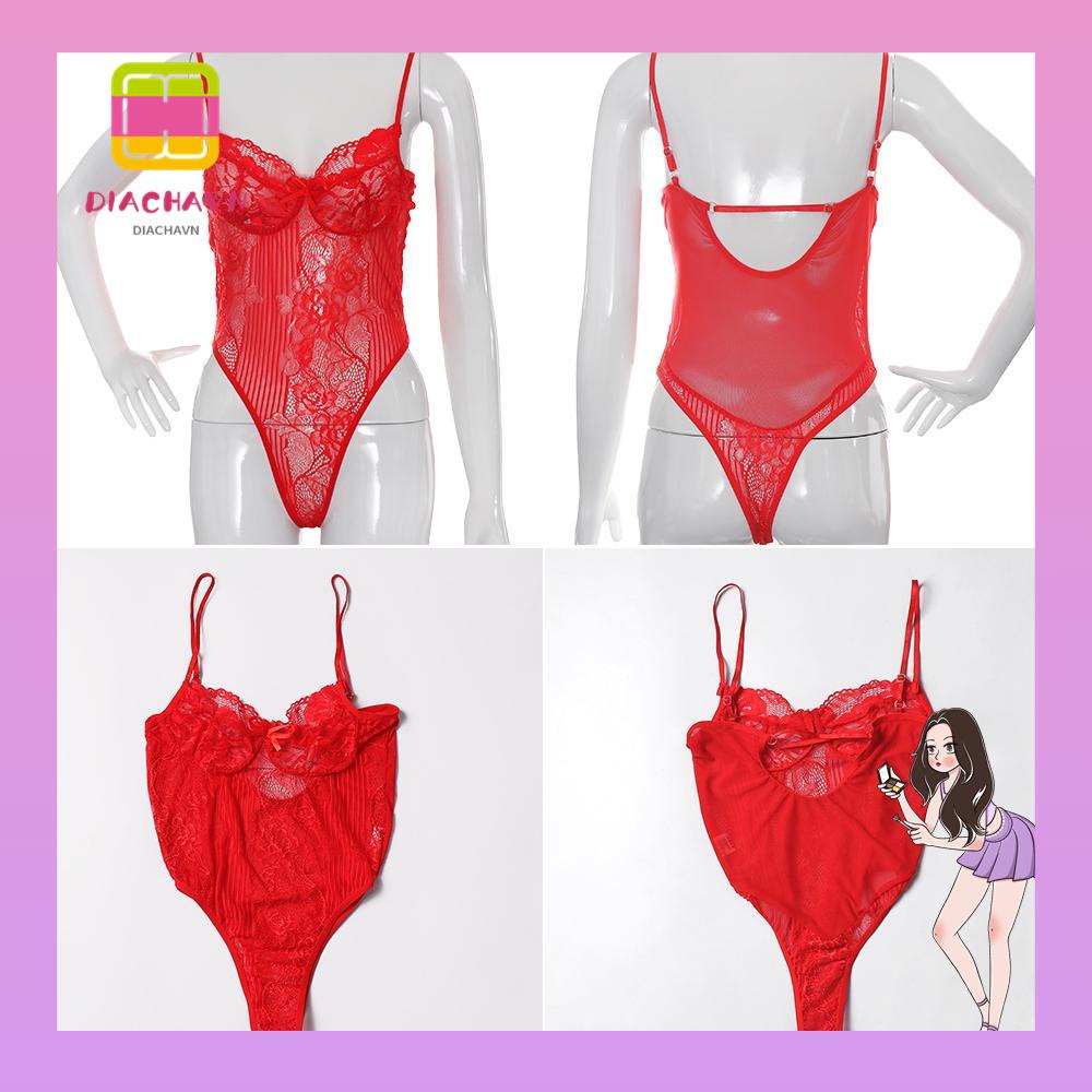 Bộ Đồ Lót Ngủ Liền Thân Phối Ren Co Giãn Gợi Cảm Thời Trang